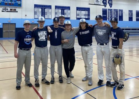 In the early morning of March 2, the  boys baseball team wrap up their warmup in the fieldhouse as part of pre-season training. 
The players pictured in the three images are:  Brendan Pasquale, Logan 
Samaniego, Nick Bulich, Matt 
Kelliher, Josh McGuigan, Cameron Knapp, Zander Tubbs, and Blake 
Phommachanhom.