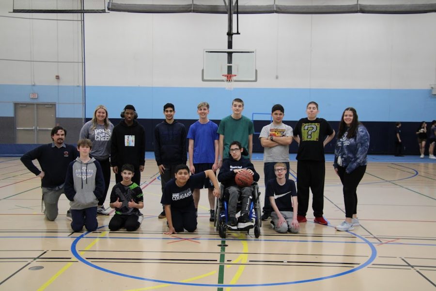 On Dec. 1, members of the SCORE basketball team practice for their upcoming games. Harvey, Stratton, and Hunley lead the team members. Included in this picture are players Mason Miller, Hadi Ibrahim, James Perez, Alex Guzman, Richard Furr, and Jaimeson Power (Peer Mentor).