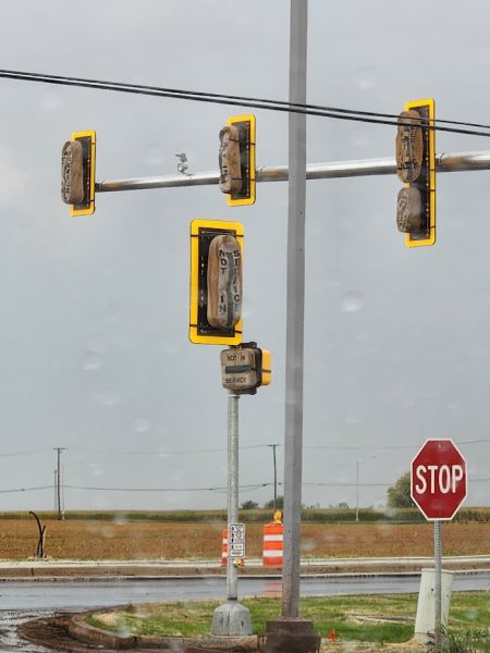 The new stoplight, located at Ridge Road and Plainfield South’s West Parking lot, is currently under construction. 